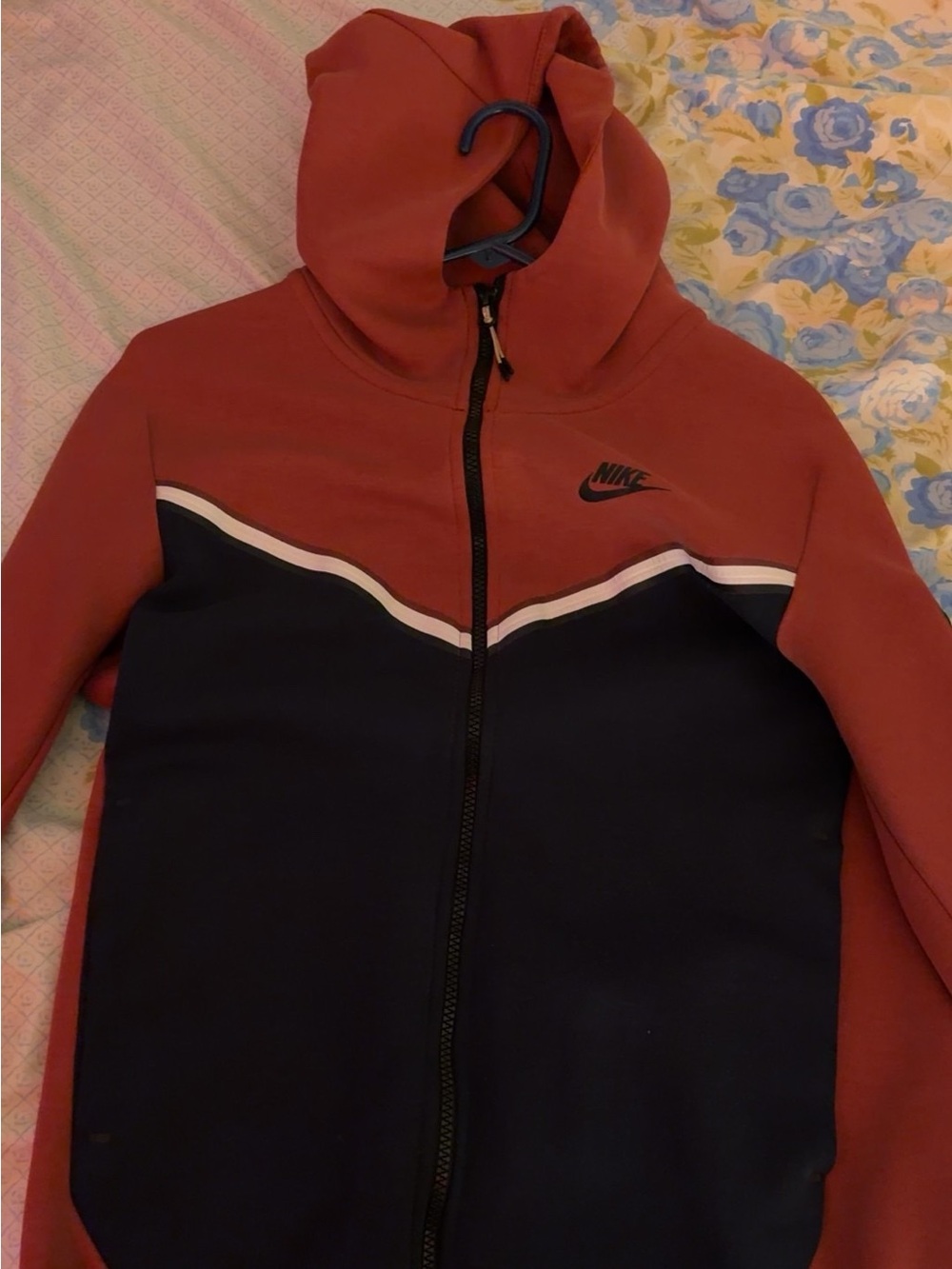 Nike Kids Hooded Zip Jacket - Rust Red & Navy